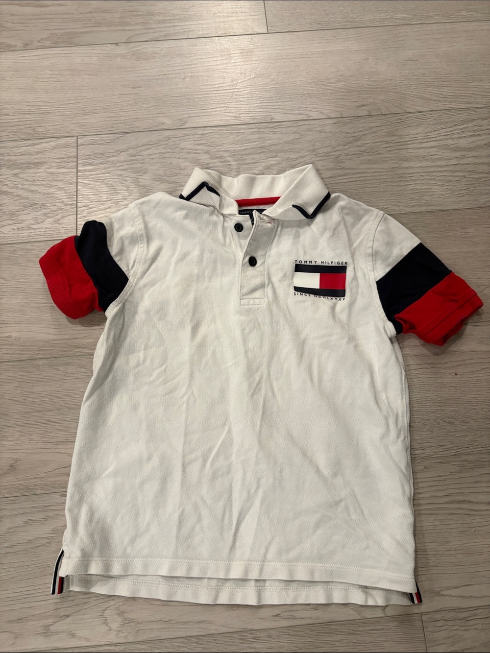 Tommy Hilfiger White Polo with Red & Navy Sleeve Panels